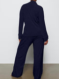 Long Sleeve Button Down Ribbed Knit Pajamas Set-Outfit