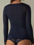 Women Lace Patchwork Long Sleeve T-shirts Tops V Neck Casual Pullovers Spring Fall Club Streetwear Aesthetic Clothes-Outfit