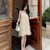 Fongt New Famous Yuan Jinfeng Small Skirt Three-Dimensional Flower Heavy Light Tud Diamond Hanging Neck Design Dress Dress Woman