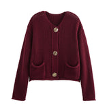 New 2024 Women's High-End Thick Needle Long-Sleeved Sweater Cardigan Jacket W063 2047-1-Outfit