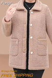 Jacket Women Fleece Warm Lamb Wool Coat 2023 New Solid Long-Sleeved Outerwear Middle-aged Female Basic Coat Oversize 5XL 1028-1-Outfit
