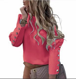 Fongt Ebaywish Explosion Ins Net Red Long-Sleeved Round Collar Metal Buckle