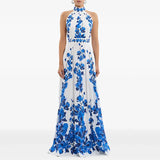 Fongt Spring And Summer New Star Fashion Printing Leisure Holiday Dress Hanging Neck Long Dress