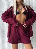 Fongt Open-Shirt Shorts Set 2025 Spring And Summer Wear Simple Solid Color Casual Suit