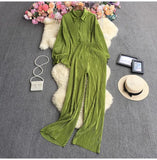 Fongt Suit Female Temperament Loose Long-Sleeved Shirt Two Sets Of Leisure High-Waist Hanging Pendant 100 Rolls