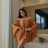 Fongt Summer New Women's Clothing Out-Shoulder Commut Fashion Leisure Shorts Pressure Folding Set