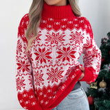 Fongt Shooting Autumn And Winter Snowflake Pattern Lantern Long Sleeve High-Necked Collar Sweater Women's Christmas