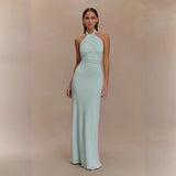 Fongt Summer New Women's Sexy Hanging Neck Solid Color Sleeveless Temperament Waist Dress