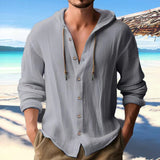 Fongt New Fashion Spring And Summer Men's Hooded Shirt Solid Cotton And Cotton Leisure Long-Sleeved Top.