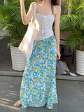 Fongt Desire Girl To Reduce The Age Of Sexy Hanging Neck More Wearing A Word Shoulder Tight Chest Vest Hottie Low-Waist Broken Flower Half-Body Skirt
