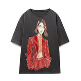 Fongt 2023 New Women's Round Collar Short Sleeve Contrast Color Print T-Shirt 5644156 910-Outfit