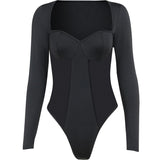 Fongt Women's New Sexy See-Through Square Collar Splicing Long Sleeve