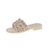 Fongt Summer New Small Scented Pearl Slippers Women Wear Flat Bottom One-Word Drag Beach Cool Drag Skirt