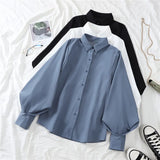 Fongt And Autumn 2025 New Grinding Shirt Female Korean Version Of The Design Sense Niche Blouse Lantern Sleeve Students Long-Sleeved Shirt
