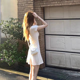 Fresh Short-Sleeved Knitted Dress Women's Summer New Dress Age-Reaved Strapped Thin Temperament Waist