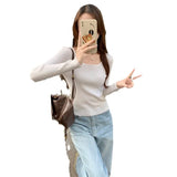Autumn And Winter Design Low Collar Bottom Shirt Female Long Sleeve Inside The Korean Version Of The Slim Show Thin Simple Wool Knit Jacket-Outfit