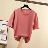 Tee Shirt Summer short sleeve loose Solid color Basic T Shirt Women Casual O-neck 90s Tops Korean black White