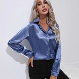 Style: A Button Satin Shirt, Temperament, Commuter Long-Sleeved Shirt, New Women's Wear In Spring And Summer.-Outfit