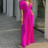 Fongt 2024 New Women's Short-Sleeved Fashion Elegant Plus-Size Wide-Leg