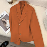 Fongt 2024 New Orange Short Style Small Suit Jacket Female Temperament Show Thin Casual Commuter Wind Jacket Female-Outfit