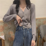Fongt With Long-Sleeved Sweater Female 2024 New Korean Version Gentle Wind Short White Cardigan V-Neck Jacket-Outfit