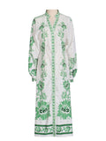 Fongt Light Luxury Dress 2025 Summer New Design V-Neck Print Lantern Sleeve High-End Feel Dress