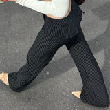 Fongt Wind Stripe Bump Color Micro La Casual Trousers Female Low Waist Slim Show Thin Straight Tube-Outfit