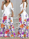 E-Commerce Ebay Women's Wear V Neckline Waist Printed Dress-Outfit