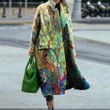 2023 Spring Autumn Women's Overcoats Matching Plaid Long Sleeve Lapel Coat Printed Woolen Coat Women Clothes Female
