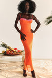 Orange Mesh Lace Patchwork Cami Maxi Dress-Outfit