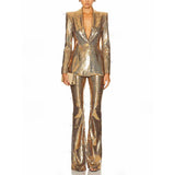 Fongt New Star Fashion Gold Lequine Suit Jacket Trouser Suit Two Sets