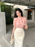 Fongt Xixi 2025 Summer New Korean Version Of The Temperament Flower Chiffon Short-Sleeved Shirt Women Top Women 89362