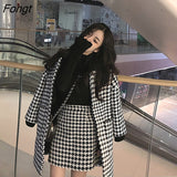 and Winter New Plaid Mid Length Coat+wool High Waist Slim Skirt Suit Women's Blazer Suits Two Piece Sets Womens