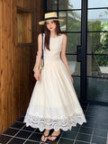 Fongt Xixi 13 Line 2025 Summer New Elegant Temperament Pure Color High Waist Lace Dress Dress Women 88272
