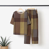 ZANZEA Vintage Plaid Checked Matching Sets Sets Summer Women Tracksuit Casual Half Sleeve Blouse Pants Suits Loose Urban
