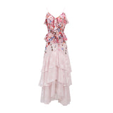 Fongt Temperament Dress Women 2025 Summer New Elegant Wind And Wood Ear Print Design Long Sling