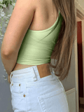 Plunge Neck Rib Crop Tank Top-Outfit