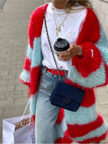 Stripe Long Fuzzy Cardigan-Outfit