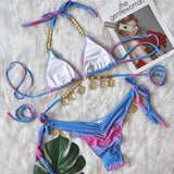 Fongt New Sexy Strap Gradient Print Women's Split Swimsuit Luxury Crystal Diamond Bikini Shell