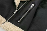 Black Pu Leather Fur One-sided Reversible Jacket-Outfit