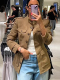 Fongt 2025 New Fashion Design Sense Single-Dlocked Slimming Pocket Jacket Outside