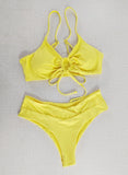 Fongt New Multi-Color Pure Color Lace Hanging Neck Bow Split Swimsuit Women's Feel