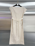 Fongt 2025 New Dress Gentle Style Elegant Sweet Sleeveless Solid Color Belt Mid-Long Dress