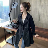 Fongt Breasted Windbreaker Female Long Spring And Autumn New Student Korean Version Versatile Loose Suit Collar Casual Thin Coat-Outfit