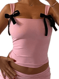 Bow Tie Cropped Tank Top-Outfit