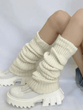 Warm Solid Color Ribbed Knit Leg Warmer-Outfit