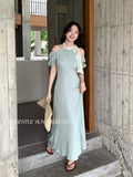 Fongt Xixi 2025 Summer New French Temperament Flax High Waist Dress Elegant Holiday Dress 88347