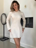 Fongt Women's Autumn New Temperament Light-Cooked Round-Neck Knitted Long Sleeves Mini Dress