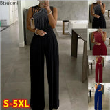 Size 4XL 5XL Women Elegant Sleeveless Partywear Jumpsuits Formal Party Romper Studded Wide-leg Jumpsuit Overalls