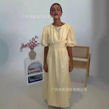 Fongt Summer Women's Long Dress Elegant Short-Sleeved Dress